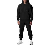 23 Primavera Autunno Degli Uomini Addensato Tinta unita Doppia Tasca Felpa Con Cappuccio Slim Pantaloni Della Tuta Casual Tuta per gli Uomini, Nero , L