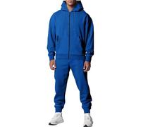 23 Primavera Autunno Degli Uomini Addensato Tinta unita Doppia Tasca Felpa Con Cappuccio Slim Pantaloni Della Tuta Casual Tuta per gli Uomini, Blu, L