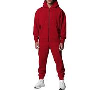 23 Primavera Autunno Degli Uomini Addensato Tinta unita Doppia Tasca Felpa Con Cappuccio Slim Pantaloni Della Tuta Casual Tuta per gli Uomini, Rosso, L