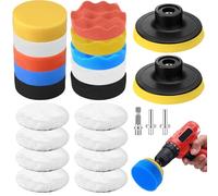23 Pz 76mm Kit Tamponi Lucidatura Auto, Lucidare Auto Platorello per Trapano, Kit di Spugne Lucidanti in Lana per Lucidatura Levigatura Ceratura Accessorio, con M10 Adattatore per Trapano