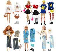 23 vestiti e accessori per bambole, compatibili con bambole Barbie, moda campus sport stile 1 maglione 4 top 2 gonna 2 jeans 6 scarpe 5 borsa 3 accessori, stile campus americano per bambole da 30 cm