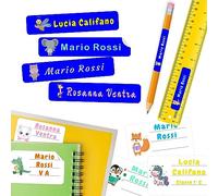 230 Etichette adesive personalizzate colorate scuola materiale didattico in 2 formati convenienza,180 adesivi 50x10mm e 50 adesivi 50x30mm,utili a segnare penne, quaderni, matite, libri, ecc. BLU