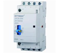 230V 25A, 4 NO, 4 POLI, CONTATTORE, TELERUTTORE, 2 MODULI, CON INTERRUTTORE MANUALE, MONTAGGIO SU GUIDA DIN, 4 CONTATTI NORMALMENTE APERTI, BOBINA 220V 240V AC