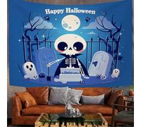 230X150Cm Arazzo Halloween Arazzo Da Parete Tomba Del Teschio Telo Da Parete Cartone Animato Di Halloween, Cielo Blu Arte Muraria Arazzi Per Soggiorno Camera Da Letto Dormitorio Decorazione