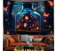 230X180Cm Arazzo Halloween Arazzo Da Parete Bottiglia Vetro A Forma Casa In Legno Telo Da Parete Fantasy Halloween, Blu Scuro Arte Muraria Arazzi Per Soggiorno Camera Da Letto Dormitorio Decorazione