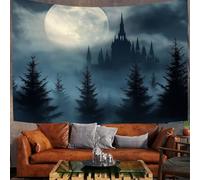 230X180Cm Arazzo Halloween Arazzo Da Parete Misterioso Castello Gotico Telo Da Parete Foresta Di Halloween, Grigio Scuro Arte Muraria Arazzi Per Soggiorno Camera Da Letto Dormitorio Decorazione