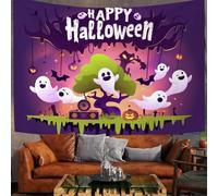 230X180Cm Arazzo Halloween Arazzo Da Parete Pipistrello Fantasma Carino Telo Da Parete Poster Di Halloween, Viola Intenso Arte Muraria Arazzi Per Soggiorno Camera Da Letto Dormitorio Decorazione