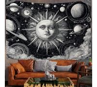 230X180Cm Arazzo Halloween Arazzo Da Parete Sole Mistico Luna Telo Da Parete Tarocchi Di Halloween, Nero Bianco Arte Muraria Arazzi Per Soggiorno Camera Da Letto Dormitorio Decorazione