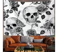 230X180Cm Arazzo Halloween Arazzo Da Parete Teschio Disegnato A Mano Telo Da Parete Rosa Gotica, Nero Bianco Arte Muraria Arazzi Per Soggiorno Camera Da Letto Dormitorio Decorazione