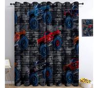 234 x 229 cm Set 2 Tende Oscuranti Termiche Camion Giocattolo Su Sfondo Muro Mattoni - Tende Isolanti per Finestre, Antirumore e Anti-Luce, Tessuto Morbido ed Elegante per Camera da Letto, Grigio