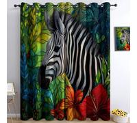 234 x 229 cm Set 2 Tende Oscuranti Termiche Fiore Di Zebra Animale - Tende Isolanti per Finestre, Antirumore e Anti-Luce, Tessuto Morbido ed Elegante per Soggiorno, Camera da Letto, Blu-Verde