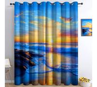 234 x 229 cm Set 2 Tende Oscuranti Termiche Natura Alba Sulla Spiaggia - Tende Isolanti per Finestre, Antirumore e Anti-Luce, Tessuto Morbido ed Elegante per Soggiorno, Camera da Letto, Blu