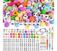 239 perline in silicone per portachiavi, perline multicolore in silicone con lettere, set di perline rotonde per la creazione di gioielli, penne, fai da te, regali