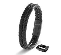 23cm Nero Braccialetto Uomo Cuoio Aggiustabile Regolabile Magnetico Inox Bracciali Braccialetti Perline Bigiotteria Bracialetto Cinturino Braciale Bambino Bracelet Corda Braciale Nere Accessori