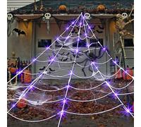 23GUANYI Decorazioni di Halloween Ragnatela Gigante con luci LED Illuminate a Batteria Impermeabili per Decorazioni di Halloween all'Interno e all'Esterno (Viola)