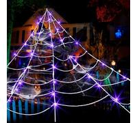 23GUANYI Decorazioni di Halloween Ragnatela Gigante con luci LED Illuminate a Batteria Impermeabili per Decorazioni di Halloween all'Interno e all'Esterno (Blu)
