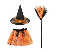 23GUANYI Vestito Strega Bambina Costume Halloween, Costume Strega Bambina con Gonna Tutù Luminosa Scopa e Cappello Vestiti Halloween Bambino per Carnevale Travestimenti Cosplay Festa