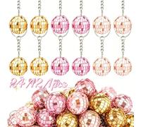 24/12/1 pezzo - Portachiavi a specchio a disco con tema floreale rosa e oro per feste K-pop, all'ingrosso, diametro 3 cm, decorazioni a tema K-pop, regalo per feste anni '70 e '80, cantanti, compleann