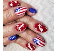 24 4 Luglio False Nails Short Oval Press On Independence Day Stick On Star Acrilic