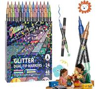 24/48/72/96 Colors Glitter Effect Brush Markers,Dual Tip Glitter Pens,Metallic Acrylic Paint Markers,Glitter Effect Brush Markers, Acrylic Paint for Coloring Books,Card Making DIY Crafts (48 Colors)