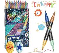 24/48/72/96 Colors Glitter Effect Brush Markers, Dual-Tip Glitter Pens Set, Metallic Pen for Scrapbooking, Colouring Pens for Adult Coloring Books, DIY Crafts, Cards & Art Supplies (48 Colors)