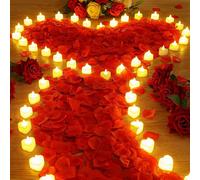 24/48 pezzi di candele a LED senza fiamma a forma di cuore con 2000 petali di rose artificiali, candele a LED romantiche per l"amore, adatte per notti romantiche, San Valentino, anniversari, matrimoni