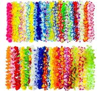 24/50/100 pezzi di collane fiori hawaiane colorate, seta artificiali e vivaci, riutilizzabili, for le vacanze in spiaggia, a tema tropicale Per Le Feste(Random Color-100Pcs)