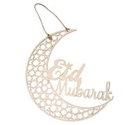 24,7cm Cartello Porta Eid Mubarak, Cartello Ramadan Mubarak in Legno Ornamento Appendere Decorazioni per Porte Ramadan Kareem con Stella Lunare Cava per Islamici Musulmani Casa Decorazioni