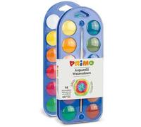 PRIMO - Acquerelli per Bambini Artisti con 24 Colori Ø30 mm + 1 Pennello Acquerello per Dipingere, Kit Tavolozza per Dipingere Pittura, Colori per Bambini +5 Anni Acquerellabili per Lavoretti Creativi