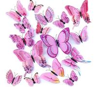 24 adesivi da parete 3D a forma di farfalla, adesivi 3D per decorazioni per feste, con magneti e gomma, rimovibili e riutilizzabili (rosa)