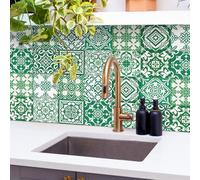 24 adesivi per piastrelle marocchine, per cucina e bagno, autoadesivi, in vinile, impermeabili, per paraschizzi, decalcomanie vintage a mosaico (15 cm x 15 cm, 6 x 6 pollici) bianco verde