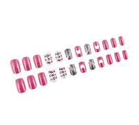 24 Adorabile Cuore Premere Chiodi Short Stick On Nails Silver Blacking Artificial Valentines Day False