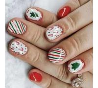 24 Albero Natale Corto Quadrato Pressa Unghie Glossy Inverno Per Le Vacanze Invernali Arte Per Le Donne Manicure Sul Bastone Natalizio