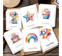 24 biglietti di compleanno con buste, 12 biglietti di auguri assortiti ad | Dodici biglietti in sei disegni colorati ad acquerello si abbinano a 12 buste per compleanni, regali, appunti e celebrazioni