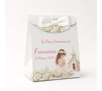 24 Bomboniere Comunione Bambina Personalizzate, Bomboniera Comunione Bambina, personalizza e modifica la quantità di Scatoline Portaconfetti complete di Bigliettino e Nastrino PV Grafik (Nica08C)