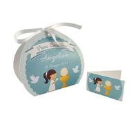24 Bomboniere Comunione Bambina Personalizzate, Bomboniera Comunione Bambina, personalizza e modifica la quantità di Scatoline Portaconfetti complete di Bigliettino e Nastrino PV Grafik(Tunna02C)