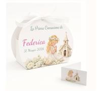 24 Bomboniere Comunione Bambina Personalizzate, Bomboniera Comunione Bambina, personalizza e modifica la quantità di Scatoline Portaconfetti complete di Bigliettino e Nastrino PV Grafik (Tunna21C)