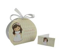 24 Bomboniere Comunione Bambina Personalizzate, Bomboniera Comunione Bambina, personalizza e modifica la quantità di Scatoline Portaconfetti complete di Bigliettino e Nastrino PV Grafik(Tunna03C)