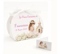 24 Bomboniere Comunione Bambina Personalizzate, Bomboniera Comunione Bambina, personalizza e modifica la quantità di Scatoline Portaconfetti complete di Bigliettino e Nastrino PV Grafik (Tunna08C)