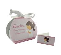 24 Bomboniere Comunione Bambina Personalizzate, Bomboniera Comunione Bambina, personalizza e modifica la quantità di Scatoline Portaconfetti complete di Bigliettino e Nastrino PV Grafik(Tunna05C)