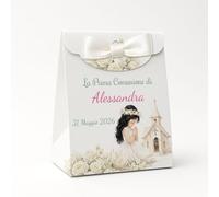 24 Bomboniere Comunione Bambina Personalizzate, Bomboniera Comunione Bambina, personalizza e modifica la quantità di Scatoline Portaconfetti complete di Bigliettino e Nastrino PV Grafik(Nica20C)