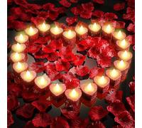 24 candele a LED a forma di cuore romantico, con 1200 petali di rosa artificiali, decorazioni romantiche per San Valentino, candele a LED senza fiamma, per anniversario, matrimonio, decorazione da