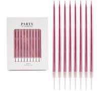 24 candele d'argento rosa - con supporti - candele decorate per torta - per compleanno, matrimonio, feste adulti e bambini, decorazione elegante