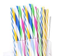 24 cannucce colorate in plastica dura, cannucce in plastica riutilizzabili, con spazzole per la pulizia, strisce di paglia multicolore, 9 pollici, lavabili per feste, bambini, latte, succhi di