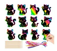 24 cartoncini da grattare e grattare con simpatici gatti, colori arcobaleno, kit di carta artistica con nastro e bastoncini, decorazioni fai da te da appendere per feste di compleanno