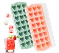 24-Cavity Heart - Stampo per cubetti di ghiaccio a forma di cuore, in silicone, 2 pezzi, in silicone, con coperchio, senza BPA, a forma di cuore, per cioccolato, birra e whisky