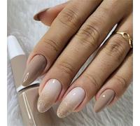 24 chiodi a forma di mandorla glitterati per unghie artificiali a forma di mandorla, comodi da indossare, applicazione rapida per ufficio ed eventi, da imprimere le unghie