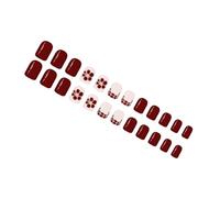 24 chiodi artificiali da stampare, marrone caffè francese, design floreale, in ABS, facili da applicare, vestibilità comoda, unghie finte in ABS