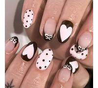 24 chiodi artificiali sicuri, corti, rotondi, da spingere, fiocchi a cuore, dettagli, opachi, per donne e feste e matrimoni, a forma di cuore d'amore, a pois