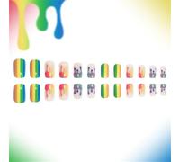 24 chiodi da spinta, strisce arcobaleno, lucide, false, copertura completa, da incollare, per migliorare il tuo look senza sforzo, quadrate